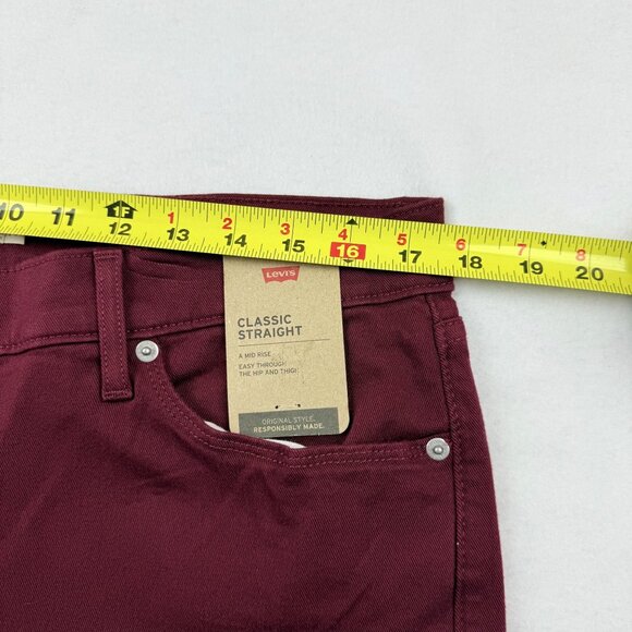 Levi's Womens Classic Straight Mid Rise Stretch Burgundy Denim Jeans Size 14 NWT - Picture 7 of 11